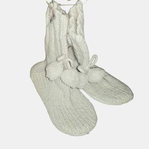 New Y2K Aerie Cream Wool Blend Winter Sparkle Slipper Pom Pom Booties Medium